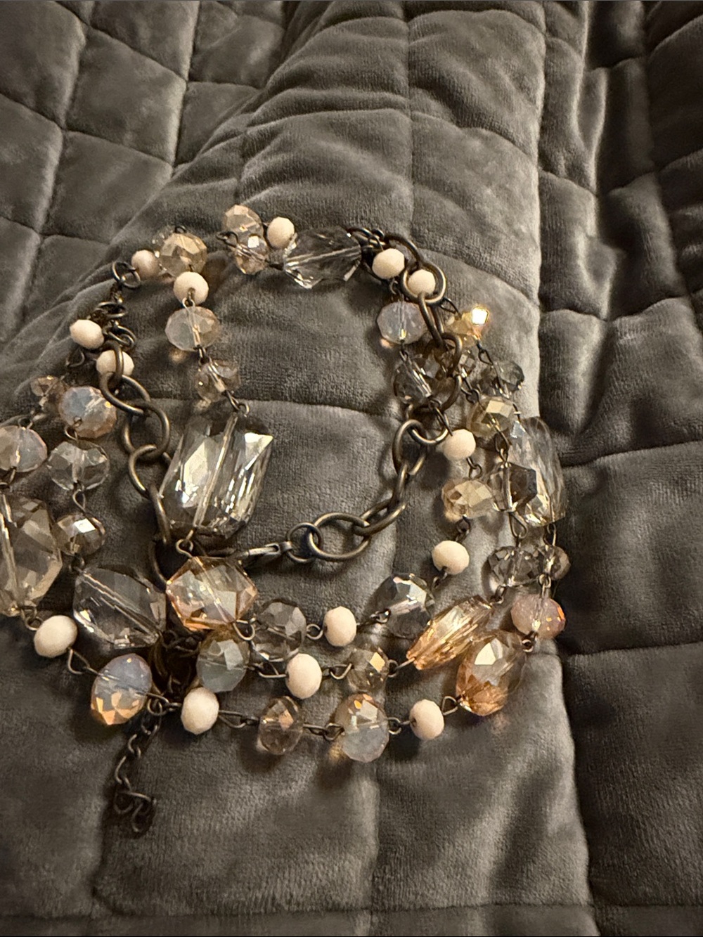Multi-Strand Crystal and Bead Statement Necklace - Ivory and Clear